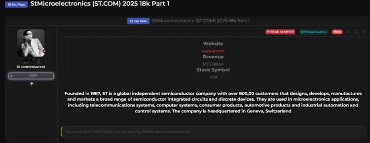 STMicroelectronics Data Breach Exposes Internal Corporate Files