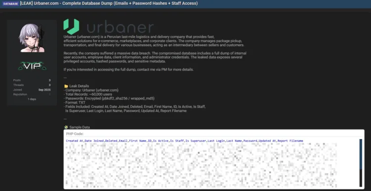 Peruvian Logistics Firm Urbaner Allegedly Breached, 60,000 User Records Leaked