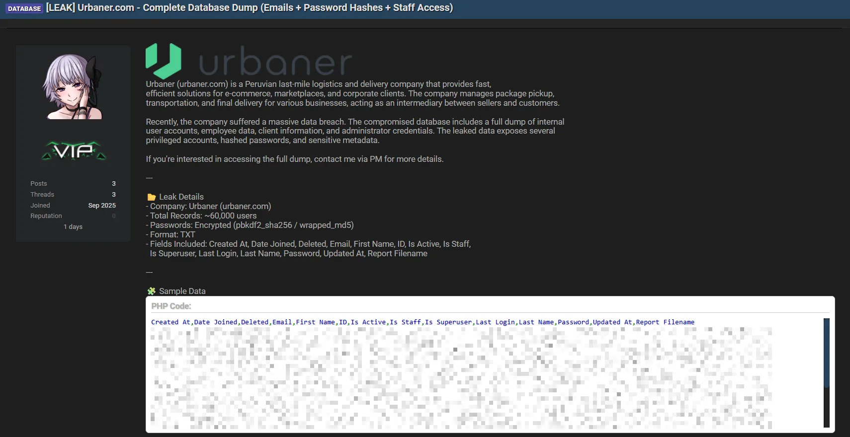 Peruvian Logistics Firm Urbaner Allegedly Breached, 60,000 User Records Leaked