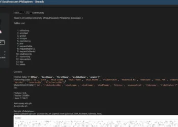 University of Southeastern Philippines Database Allegedly Breached – Student Data for Sale