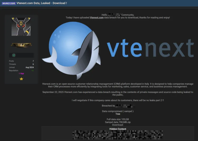Vtenext.com Data Breach: CRM Platform Source Code Leaked