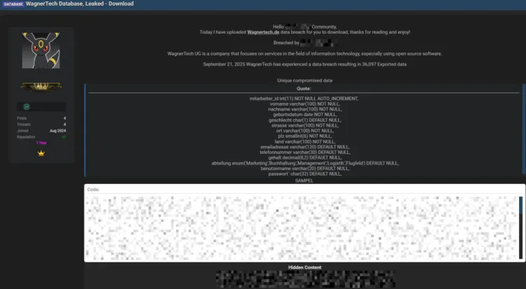WagnerTech UG Data Breach Exposes 36,097 Employee Records