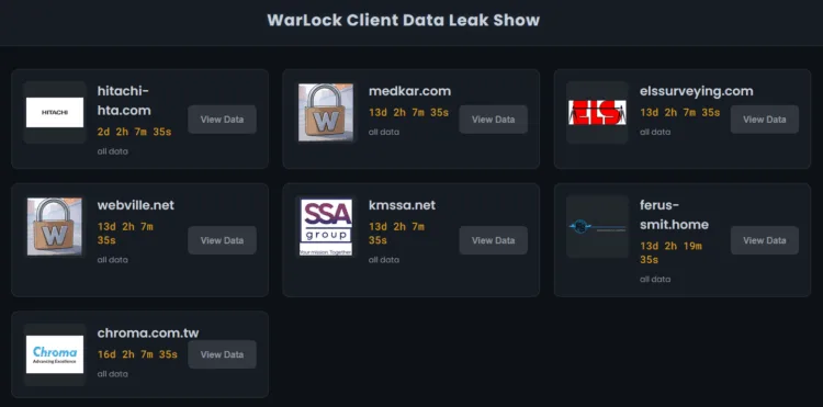 Warlock Ransomware Allegedly Breaches Hitachi HTA, Medkar, ELS Surveying, Webville, SSA Group, Ferus Smit, and Chroma ATE