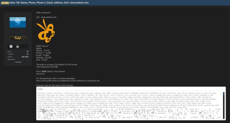 Abacusdesk Data Breach Exposes 73k User Records
