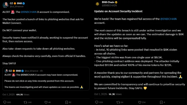 BNB Chain X Account Compromised for Phishing Attack