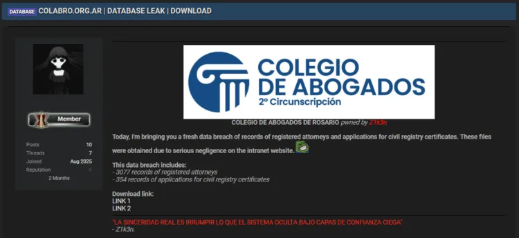 Colegio de Abogados de Rosario Data Breach Exposes Attorneys