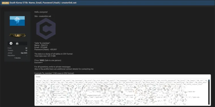 Creatorlink Data Breach Exposes Over 575,000 User Records