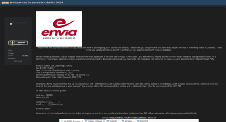 Colvanes SAS (Envía) Data Breach Exposes Customer Information