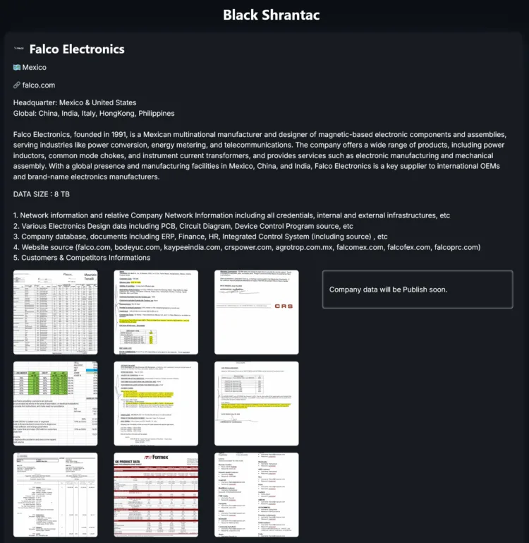 Falco Electronics Targeted in Black Shrantac Ransomware Attack
