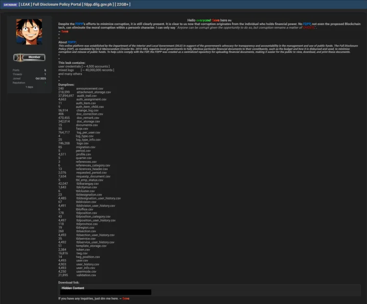 Philippines’ Full Disclosure Policy Portal (FDPP) Suffers Data Breach