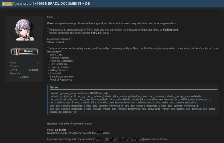 Gerar (gerar.org.br) Targeted in Massive Data Breach