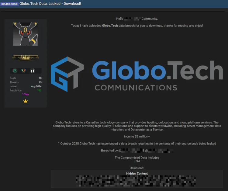 GloboTech Communications Source Code Leaked in Data Breach