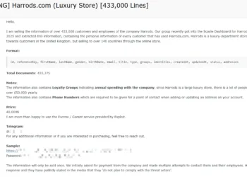 Harrods Data Breach Exposes Data of Over 433,000 Customers