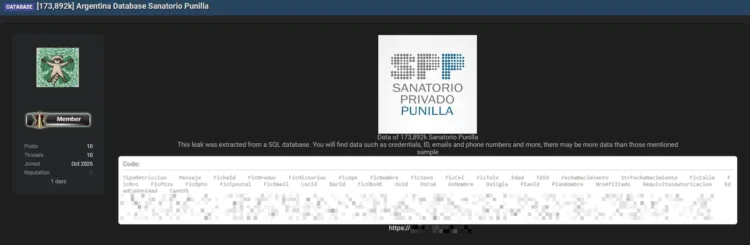 Sanatorio Privado Punilla Suffers SQL Database Breach