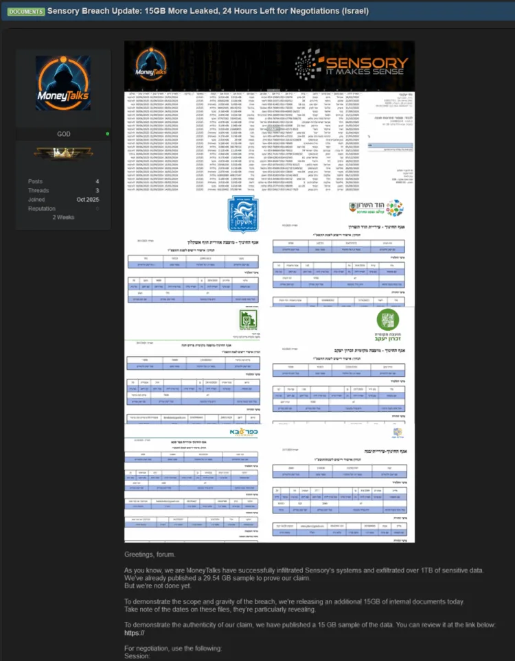 Israeli IT Firm Sensory Hit by Major Data Extortion Attack