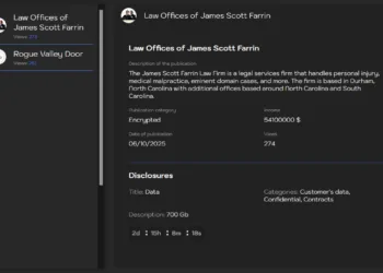 Sinobi Ransomware Attack Hits Law Offices of James Scott Farrin and Rogue Valley Door