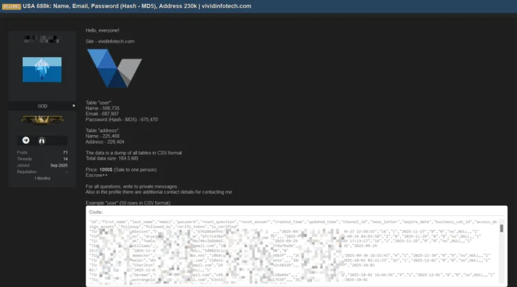 Vivid Infotech Data Breach Exposes US User Information