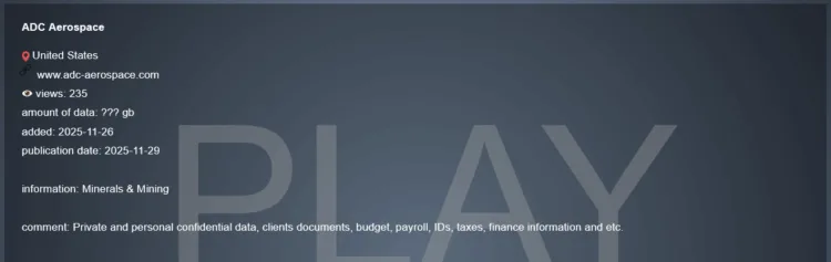 ADC Aerospace Hit by Play Ransomware Attack and Data Breach