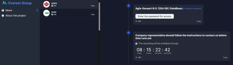 Everest Ransomware Group Lists Agfa-Gevaert and SIAD as Victims