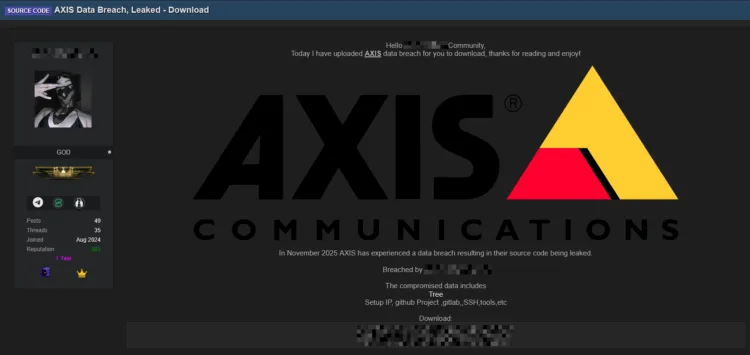AXIS Communications Data Breach Exposes Source Code