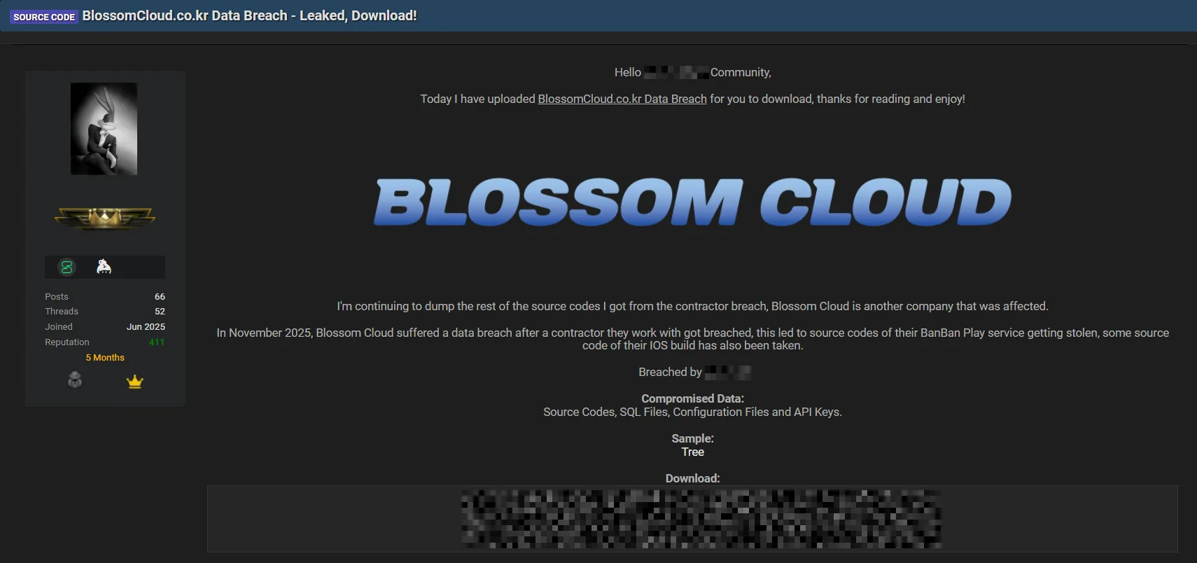 BlossomCloud Data Breach Exposes Source Code - Daily Dark Web