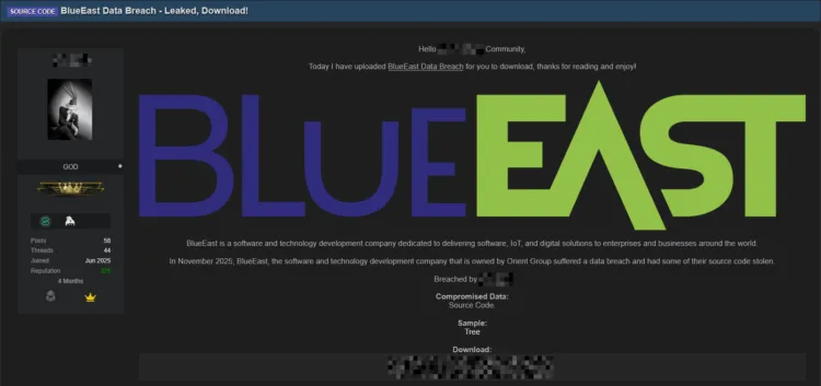 BlueEast Data Breach Exposes Company Source Code