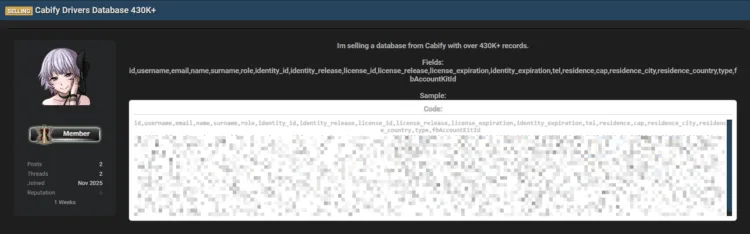 Cabify Data Breach: 430K Driver Records Allegedly For Sale
