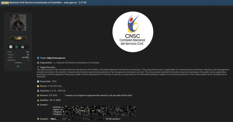 Colombia’s CNSC Targeted in 2.9 TB Data Extortion Attack