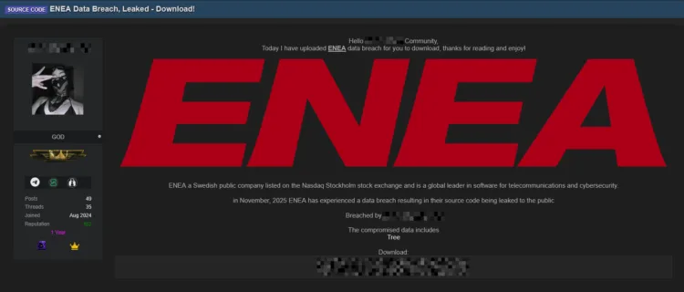 ENEA Data Breach: Swedish Telecom Software Firm’s Source Code Leaked