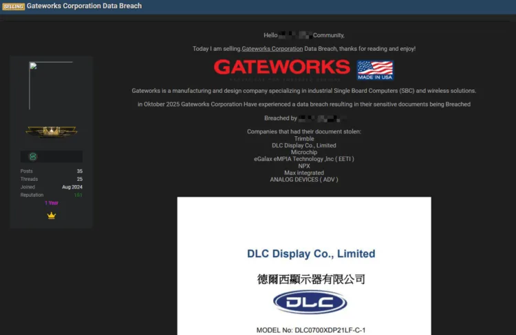 Gateworks Corporation Data Breach Exposes Partner Documents
