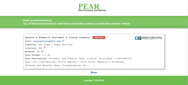 Gerson & Schwartz Law Firm Hit by Pear Ransomware Attack