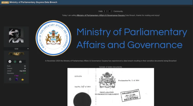 Ministry of Parliamentary Affairs & Governance Guyana Data Breach