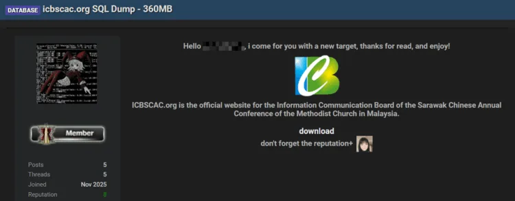 ICBSCAC Data Breach Hits Malaysian Methodist Church Website