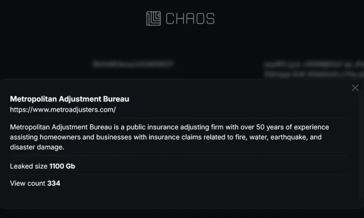 Metropolitan Adjustment Bureau Hit by Chaos Ransomware Attack