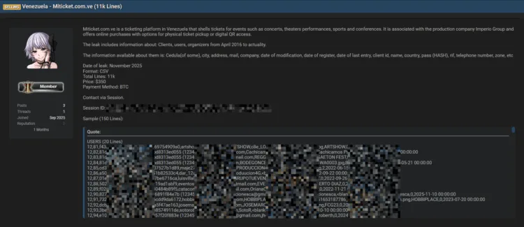 Miticket.com.ve Data Breach Exposes 11k User Records