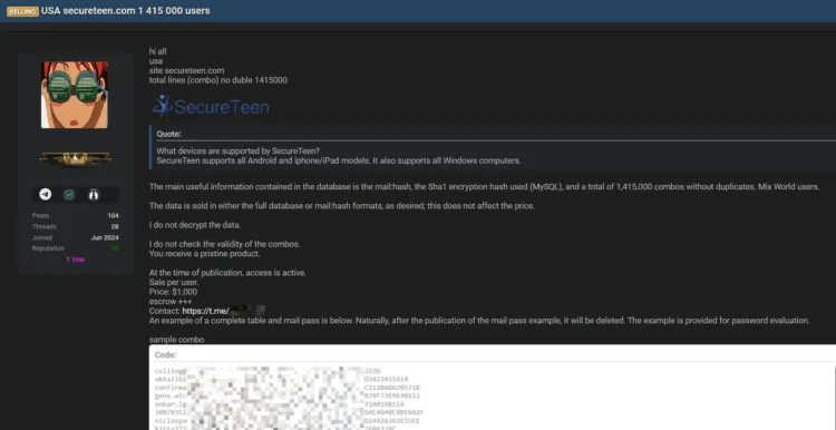 SecureTeen Data Breach Exposes 1.4 Million User Records