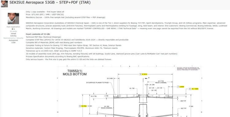 SEKISUI Aerospace Data Breach: 53GB of Sensitive ITAR-Controlled Technical Data for Sale