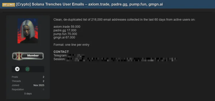 Solana Data Market: 218k Emails from Pump.fun, Axiom & Others for Sale