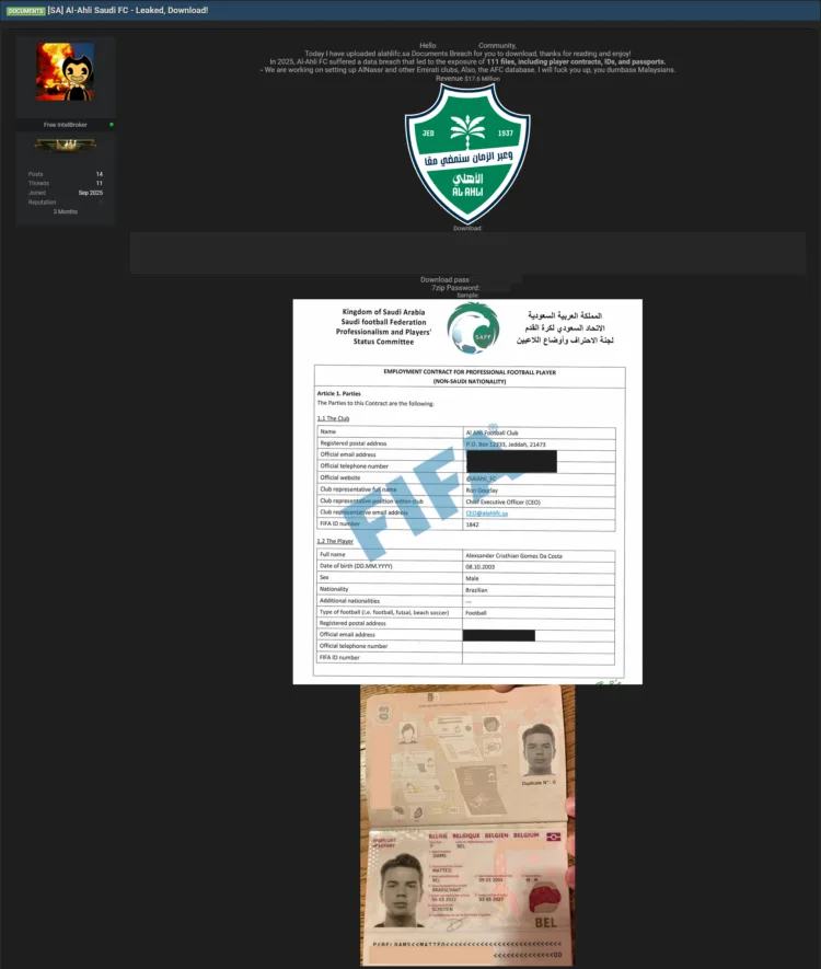 Al-Ahli Saudi FC Data Breach Exposes Player Contracts and Passports
