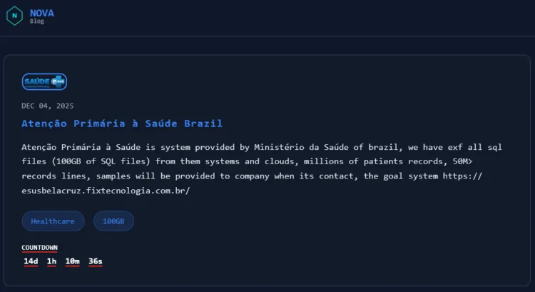 Nova Ransomware Breaches Brazil’s Primary Health System