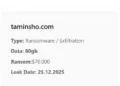 Taminsho Hit by Benzona Ransomware Attack and 80GB Data Exfiltration