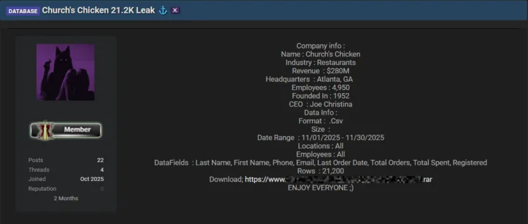 Church’s Chicken Data Breach: 21,200 Customer Records Leaked
