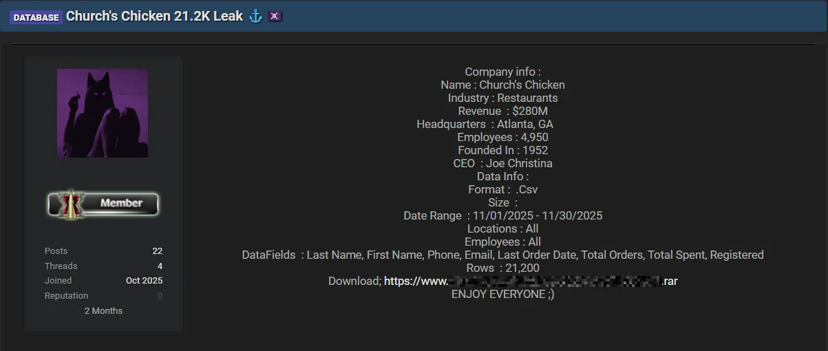 Church’s Chicken Data Breach: 21,200 Customer Records Leaked