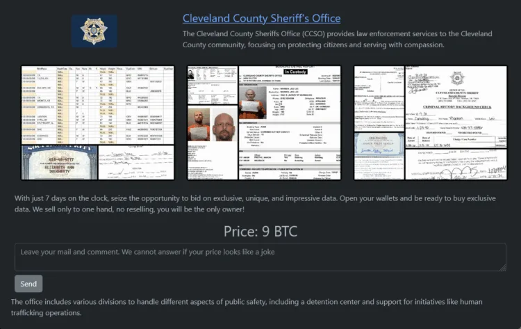 Cleveland County Sheriff’s Office Hit by Rhysida Ransomware
