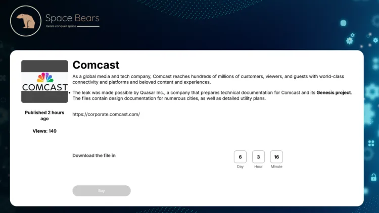 Space Bears Ransomware Group Claims Attack on Comcast