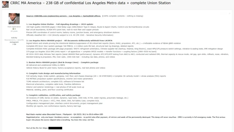 CRRC MA America Data Breach Exposes Critical Transit Schematics