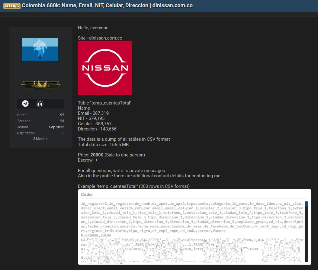 Distribuidora Nissan Data Breach Exposes 680k Customer Records