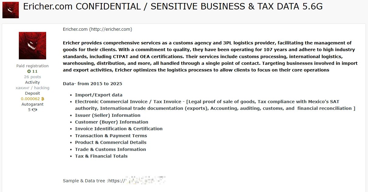 Ericher Data Breach: Customs and Logistics Firm Sensitive Data Exposed