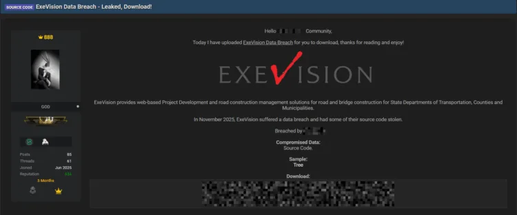 ExeVision Data Breach: Source Code Allegedly Leaked on Dark Web