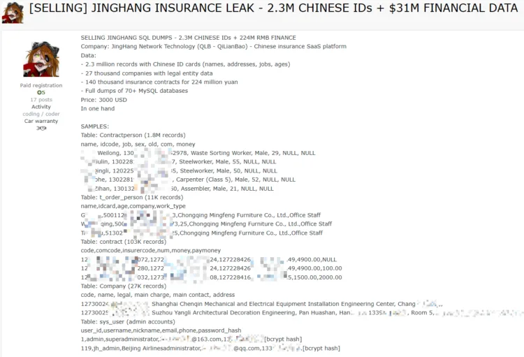 JingHang Network Technology Data Breach Exposes 2.3M Records